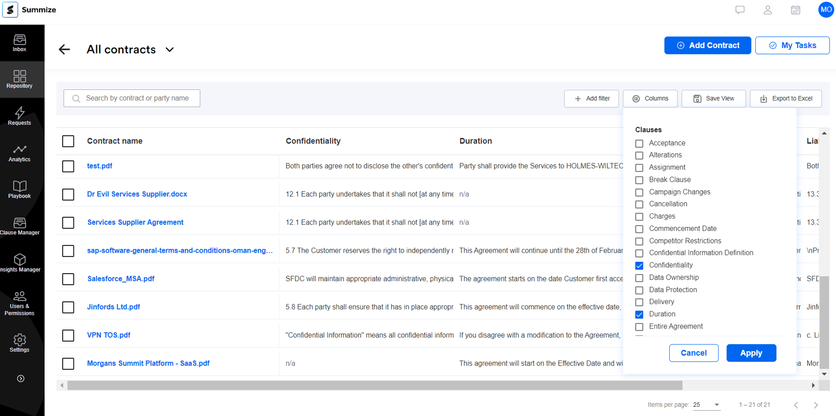 Customise the Repository Table columns